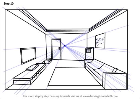How to draw a living room in one point perspective step by step .